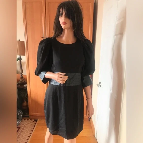 Gracia Dresses | Gracia Black Dress With Faux Leather Detailing In Sz L. Good Condition. | Color: Black/Gold | Size: L | Ermolyelena's Closet